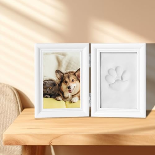 HOMURY Pfotenabdruck Set Hund und Katze Bilderrahmen und Pfotenabdruck-Set, Katze Geschenk Andenkenbox 3D Pfotenabdruck für Hundebesitzer Erinnerungs-Hundebilderrahmen von HOMURY