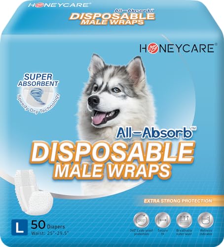 HONEY CARE All-Absorb A24 Wickeltuch, für männliche Hunde, 50 Stück, Größe L von HONEY CARE