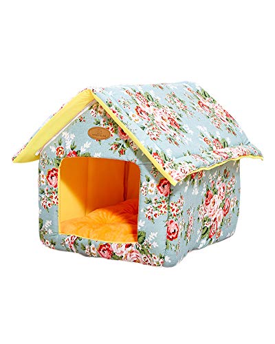 HONGBI Faltbare Katzenhaus,Schön Hundehütte Winter Hundehöhle Hundebett Tierbett Katzenbett Weich und Warm Katzenhöhle Haustier Haus mit Abnehmbarem Matratze 1 L von HONGBI