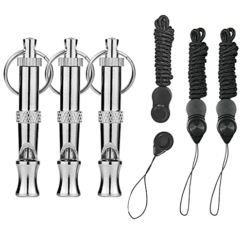 HONGECB Hunde Pfeife, Rostfreier Stahl Hundepfeife, Ultraschall Pfeife, Hundetrainingspfeife Professionelle, mit 3 Schlüsselband, Hochfrequenz Verstellbar, für effektives Hundetraining, 3 Stück von HONGECB