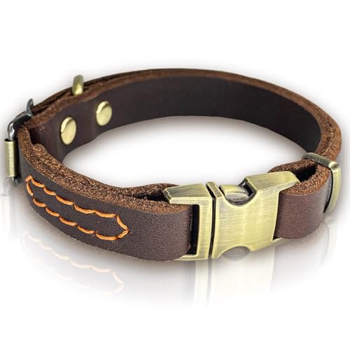 Hundehalsband aus Leder mit Metall-Schnellverschluss-Schnalle, weiches echtes Rindsleder, strapazierfähig, Metall, verstellbar, für kleine, mittelgroße und große Hunde, Haustiere (S, Halsumfang Hundehalsband aus Leder mit Metall-Schnellverschluss-Schnalle, weiches echtes Rindsleder, strapazierfähig, Metall, verstellbar, für kleine, mittelgroße und große Hunde, Haustiere (S, Halsumfang von HONGSAGE
