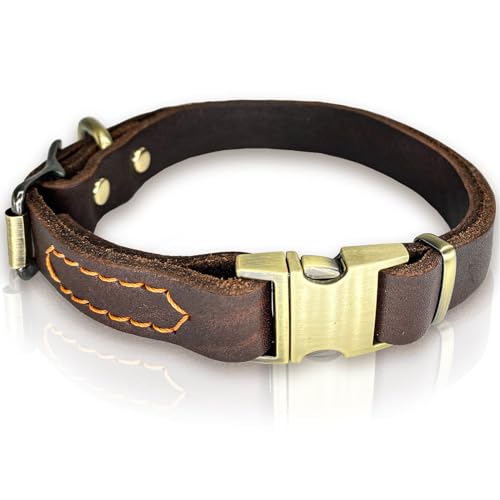 Hundehalsband aus Leder mit Metall-Schnellverschluss-Schnalle, weiches echtes Rindsleder, strapazierfähig, verstellbar, für kleine, mittelgroße und große Hunde, Haustiere (M, Halsumfang 35,6–55,9 cm Hundehalsband aus Leder mit Metall-Schnellverschluss-Schnalle, weiches echtes Rindsleder, strapazierfähig, verstellbar, für kleine, mittelgroße und große Hunde, Haustiere (M, Halsumfang 35,6–55,9 cm von HONGSAGE