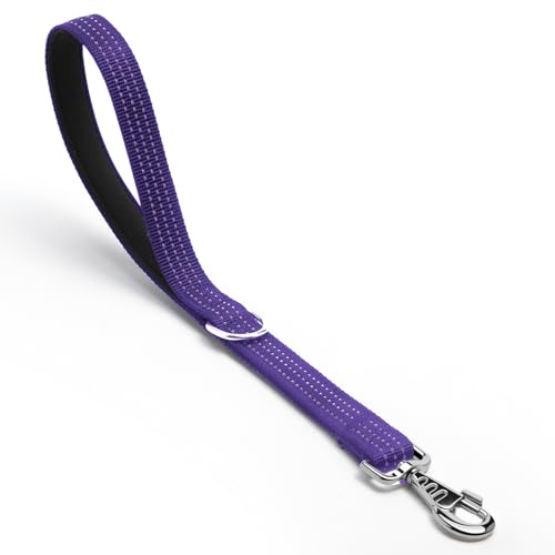 Hundeleine, robuster Metallhaken, reflektierende Trainingsleine, Nylon, gepolsterter Griff, kurze Hundeleine, Lila, 45,7 cm von HONGSAGE