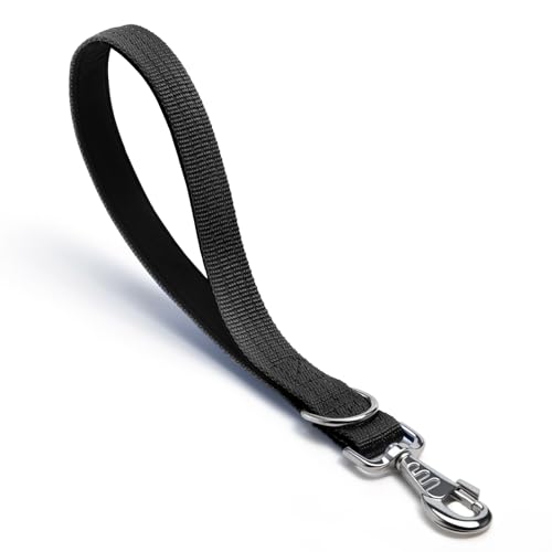 Hundeleine, robuster Metallhaken, reflektierende Trainingsleine, Nylon, gepolsterter Griff, kurze Hundeleine, Schwarz, 30,5 cm von HONGSAGE