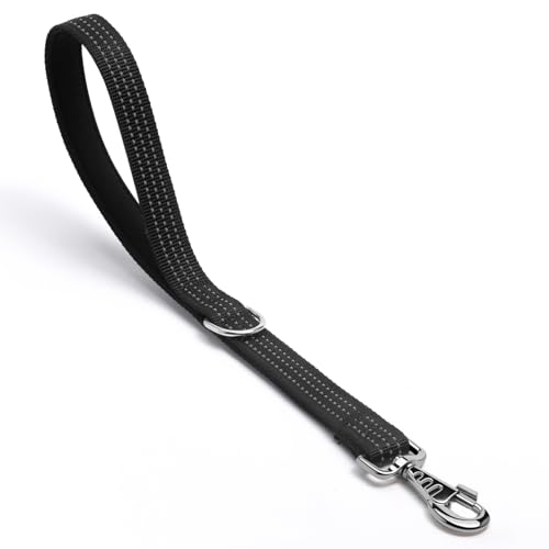 Hundeleine, robuster Metallhaken, reflektierende Trainingsleine, Nylon, gepolsterter Griff, kurze Hundeleine, Schwarz, 45,7 cm von HONGSAGE
