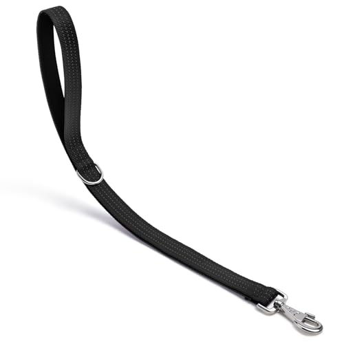 Hundeleine, robuster Metallhaken, reflektierende Trainingsleine, Nylon, gepolsterter Griff, kurze Hundeleine, Schwarz, 61 cm von HONGSAGE