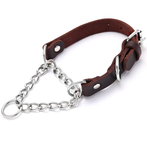 Martingale-Hundehalsband aus Leder, echte und Edelstahlkette, Martingale-Halsband, kein Ziehen, verstellbar, rutschfest, Trainings- und Spazierengehhalsband für kleine, mittelgroße und große Martingale-Hundehalsband aus Leder, echte und Edelstahlkette, Martingale-Halsband, kein Ziehen, verstellbar, rutschfest, Trainings- und Spazierengehhalsband für kleine, mittelgroße und große von HONGSAGE