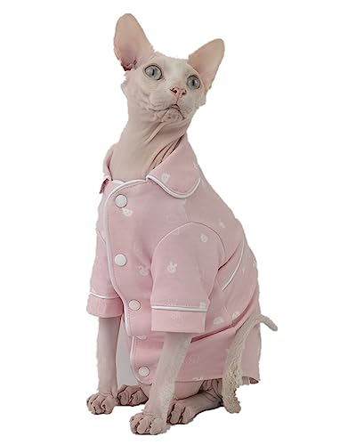 HONGSUO Sphinx-Katzenkleidung, Haarlose Katze, Frühling Und Herbst, Pyjama Aus Reiner Baumwolle, Atmungsaktiv Und Bequem,Rosa,XL von HONGSUO