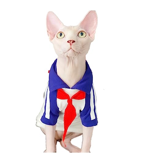 HONGSUO Sphinx-Katzenkleidung, Haarlose Katze, Frühling Und Sommer, T-Shirt Aus Reiner Baumwolle, Lässiger Pullover,Blau,XS von HONGSUO