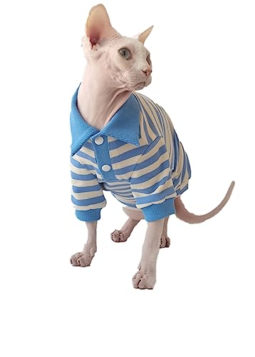 HONGSUO Sphinx-Katzenkleidung, Haarlose Katze, Frühlings- Und Herbst-Bottom-Shirt, Pullover Aus Reiner Baumwolle, Bequem Und Atmungsaktiv,Blau,XXL von HONGSUO