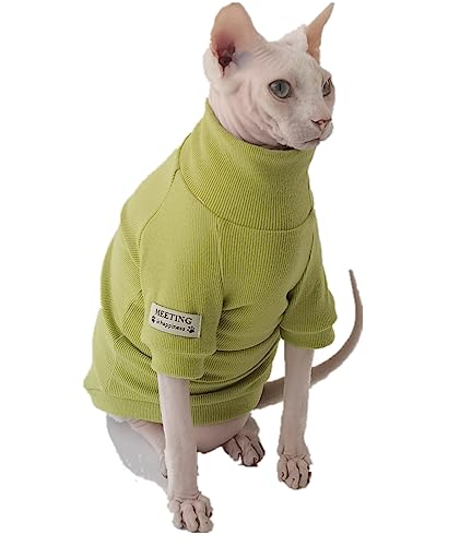 HONGSUO Sphinx-Katzenkleidung, Haarlose Katze, Frühlings- Und Herbst-Bottom-Shirt, Pullover Aus Reiner Baumwolle, Bequem Und Elastisch,Grün,XS von HONGSUO