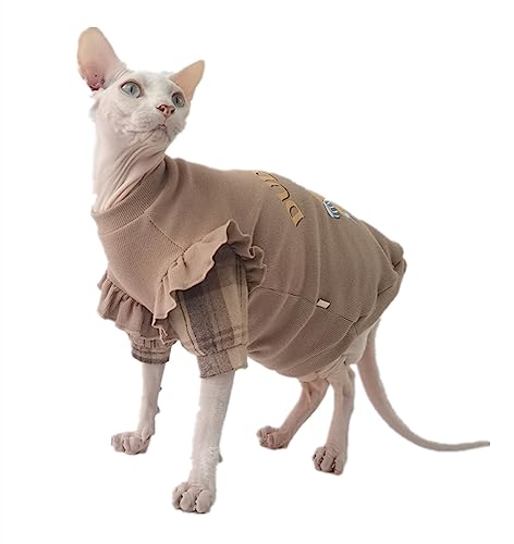 HONGSUO Sphinx-Katzenkleidung, Haarlose Katze, Frühlings- Und Herbst-Cartoon-Pullover, Braunes T-Shirt,braun,L von HONGSUO