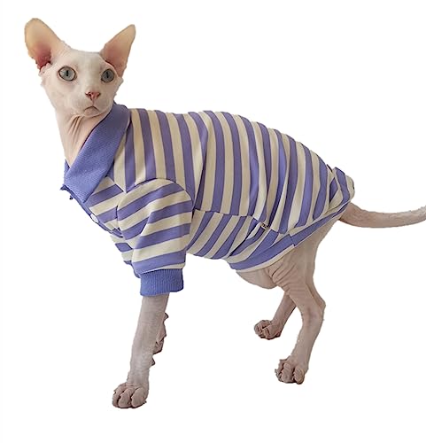 HONGSUO Sphinx-Katzenkleidung, Haarlose Katze, Frühlings- Und Herbsthemd, Gestreifter Pullover Aus Reiner Baumwolle, Bequemer Anti-Aus,Lila,XL von HONGSUO