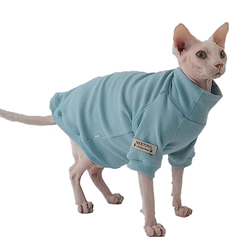 HONGSUO Sphinx-Katzenkleidung, Haarlose Katze, Frühlings- Und Herbsthemd, Pullover Aus Reiner Baumwolle, Blau,Blau,M von HONGSUO