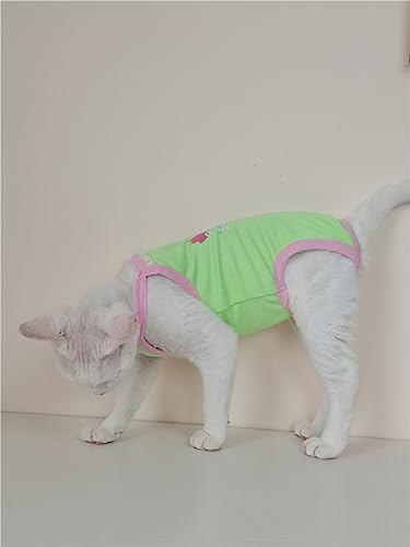 HONGSUO Sphinx-Katzenkleidung, Haarlose Katze, Sommer-Bauchschutz, 4-Bein-Kleidung, Klimaanlage, Kleidung, Weste,Grün,M von HONGSUO