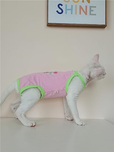 HONGSUO Sphinx-Katzenkleidung, Haarlose Katze, Sommer-Bauchschutz, 4-Bein-Klima-Kleidung,Rosa,S von HONGSUO