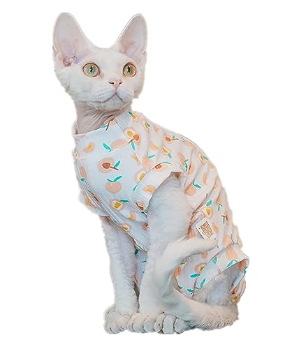HONGSUO Sphinx-Katzenkleidung, Haarlose Katze, Sommer-Baumwolle, 4-beiniges Dünnes T-Shirt,Farbe 1,S von HONGSUO