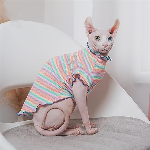 HONGSUO Sphinx-Katzenkleidung, Haarlose Katze, Stretch-Streifen-Hoodie, Farbiges T-Shirt,Farbe,L von HONGSUO