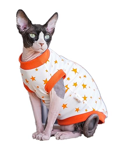 HONGSUO Sphinx-Katzenkleidung Haarlose Katze Frühling Und Sommer Reine Baumwolle T-Shirt Weste Klimaanlage Kleidung,orange,S+ von HONGSUO
