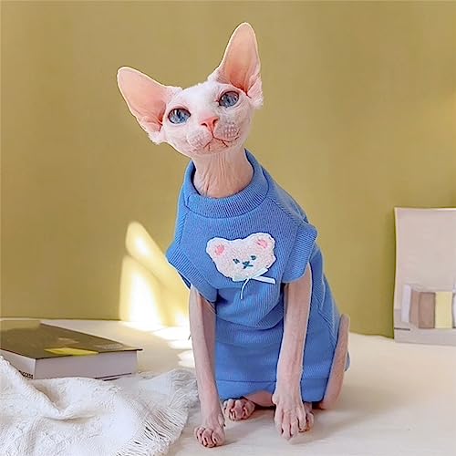 HONGSUO Sphinx Katzenkleidung Haarlose Katze Sommer Weiche Weste Ärmelloses T-Shirt Rosa Blau,Blau,XXL von HONGSUO