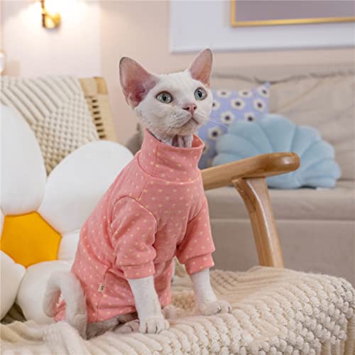 HONGSUO Sphinx Katzenkleidung haarlose Katze Devon Baumwolle doppelseitiges Bodenhemd bonbonfarbener Pullover warm, rosa und gelbe Punkte, XXXL+ von HONGSUO