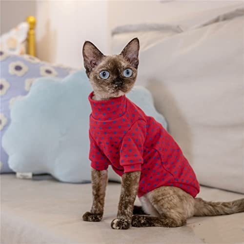 HONGSUO Sphinx Katzenkleidung haarlose Katze Devon Baumwolle doppelseitiges Hemd bonbonfarbener Pullover, warm, rosarot und Blaue Punkte, L+ von HONGSUO