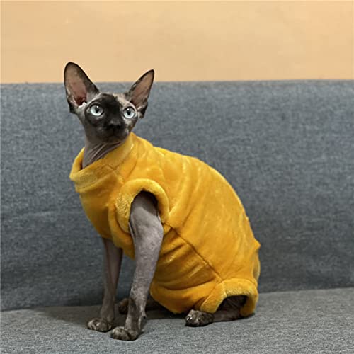 HONGSUO Sphinx Katzenkleidung haarlose Katze Devon Flanell warme Weste 4-beiniger Mantel, gelb 4-beiniger Mantel, M von HONGSUO
