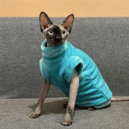 HONGSUO Sphinx Katzenkleidung haarlose Katze Devon Flanell warme Weste 4-beiniges Hemd, Blaue Weste, XL von HONGSUO