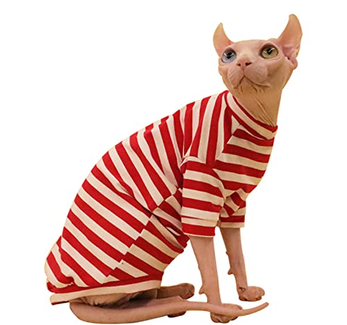 HONGSUO Sphinx Katzenkleidung haarlose Katze Devon Frühling gestreiftes Bodenhemd Baumwollpullover, gestreifter Pullover, L von HONGSUO