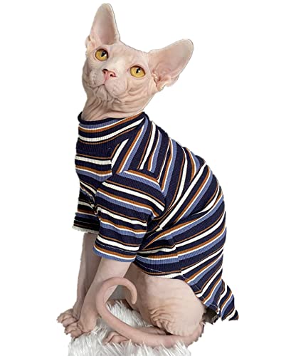 HONGSUO Sphinx Katzenkleidung haarlose Katze Devon Frühling und Sommer Baumwollhemd gestreifter dünner Pullover, Farbe 1, L von HONGSUO
