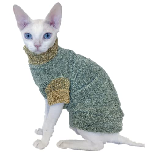 HONGSUO Sphinx Katzenkleidung haarlose Katze Devon Herbst und Winter Plus Fleecepullover, warmes Stehkragenhemd, grün, L von HONGSUO