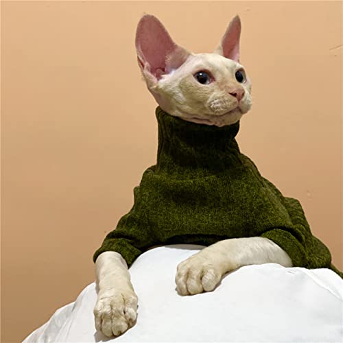 HONGSUO Sphinx Katzenkleidung haarlose Katze Devon Herbst und Winter Rollkragen-Stretch-Bodenhemd, grün, S von HONGSUO