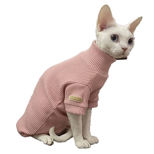 HONGSUO Sphinx Katzenkleidung haarlose Katze Devon Herbst und Winter hochgeschlossener Baumwollpullover 2-farbiges Stretch-Bodenhemd, pink, S von HONGSUO