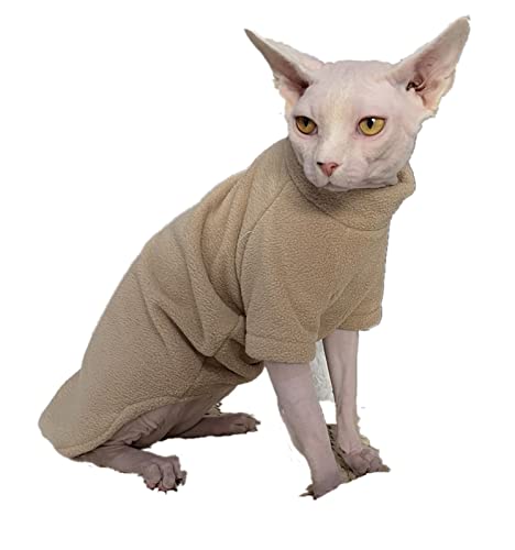 HONGSUO Sphinx Katzenkleidung haarlose Katze Devon Warmer Fleecepullover bequemes Bodenhemd, Kaffeefarbe, S von HONGSUO