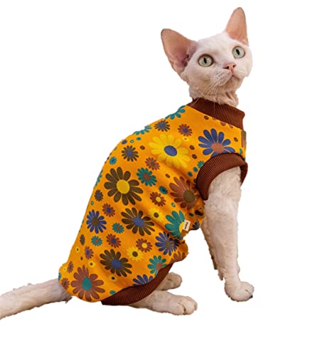 HONGSUO Sphinx Katzenkleidung haarlose Katze Devon Wattierte Baumwollweste, Stretchdruck T-Shirt, Farbe 1, XL+ von HONGSUO