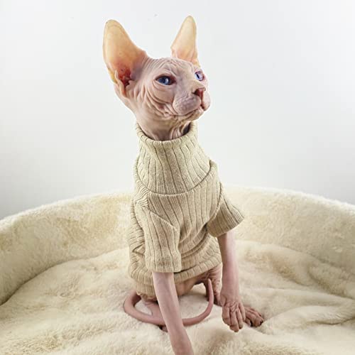 HONGSUO Sphinx Katzenkleidung haarlose Katze Devon Winter Warm Bottoming Shirt Rollkragenpullover Kurze Füße, wollweiß (Kurze Füße), XL von HONGSUO