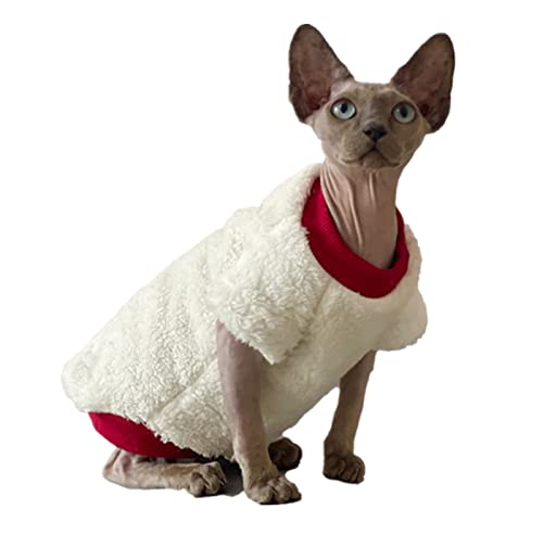 HONGSUO Sphinx Katzenkleidung haarlose Katze Devon Winter wattierter Pullover, leicht zu tragen und Anti-Tropfen, Kurze Füße, weiß (Sphinx/Devon), L von HONGSUO