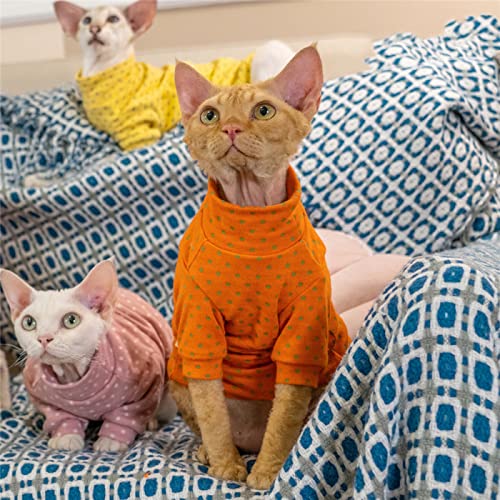 HONGSUO Sphinx Katzenkleidung haarlose Katze Devon doppelseitiges Baumwoll-Bodenhemd bonbonfarbener Pullover, warm, orange und grüne Punkte, XS von HONGSUO