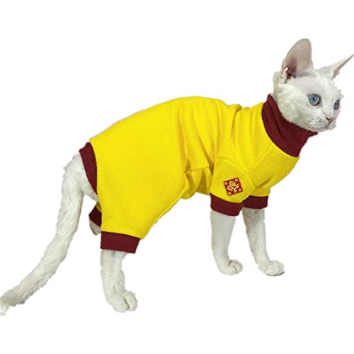 HONGSUO Sphinx Katzenkleidung haarlose Katze Devon warmes 4-Bein Stretch-Bodenshirt, gelb, XXL von HONGSUO