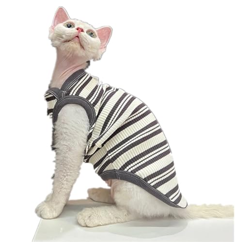 HONGSUO Sphynx Katze Kleidung Devon/haarlose Katze Reine Baumwolle Ärmelloses T-Shirt Nahtlose Weste Bequem Und Dehnbar,gestreifte Weste,XL+ HONGSUO Sphynx Katze Kleidung Devon/haarlose Katze Reine Baumwolle Ärmelloses T-Shirt Nahtlose Weste Bequem Und Dehnbar,gestreifte Weste,XL+ von HONGSUO