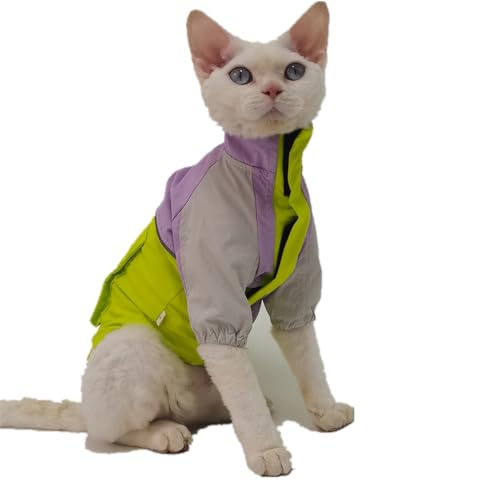 HONGSUO Sphynx-Katzenbekleidung, Wind- Und wasserdichte Jacke Für Haarlose Katzen Von Devon Mit Traktionsöffnung,Grün (mit Traktionsanschluss),XL von HONGSUO