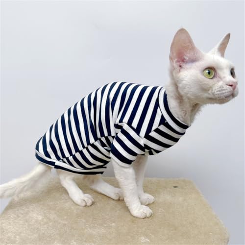 HONGSUO Sphynx-Katzenkleidung, Devon/Haarlose Katze, Reines Baumwoll-Terry-Sweatshirt Mit Stretch-Bottom, Um Im Herbst Und Winter Warm Zu Bleiben,dunkelblaue Streifen,L HONGSUO Sphynx-Katzenkleidung, Devon/Haarlose Katze, Reines Baumwoll-Terry-Sweatshirt Mit Stretch-Bottom, Um Im Herbst Und Winter Warm Zu Bleiben,dunkelblaue Streifen,L von HONGSUO