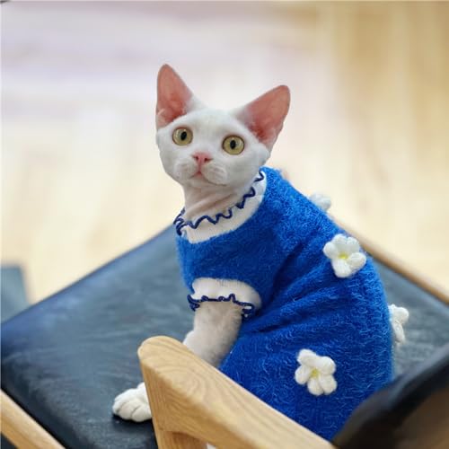 HONGSUO Sphynx-Katzenkleidung, Haarloser Katzen-Chenille-Winterpullover, Verdickt Und Warm,Blau,XXL von HONGSUO