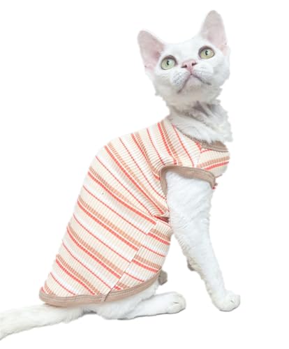HONGSUO Sphynx-Katzenkleidung Devon/Haarlose Katze, Sommer-Stretchweste Aus Reiner Baumwolle, Gestreiftes T-Shirt, Weich Und Bequem,T-Shirt,XS HONGSUO Sphynx-Katzenkleidung Devon/Haarlose Katze, Sommer-Stretchweste Aus Reiner Baumwolle, Gestreiftes T-Shirt, Weich Und Bequem,T-Shirt,XS von HONGSUO