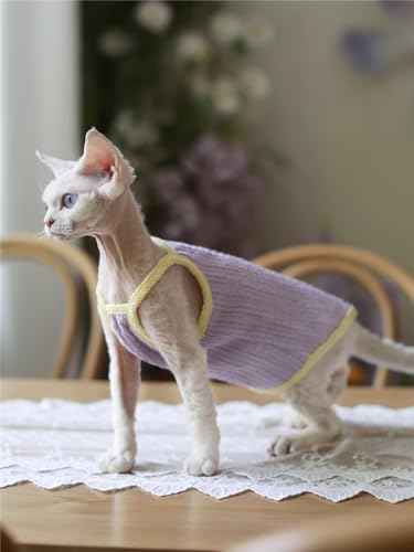 HONGSUO Sphynx-Katzenkleidung Devon/Haarlose Katze Frühling Und Sommer Leibchen Aus Reiner Baumwolle Süß Und Bequem,Lila Leibchen,XL+ HONGSUO Sphynx-Katzenkleidung Devon/Haarlose Katze Frühling Und Sommer Leibchen Aus Reiner Baumwolle Süß Und Bequem,Lila Leibchen,XL+ von HONGSUO