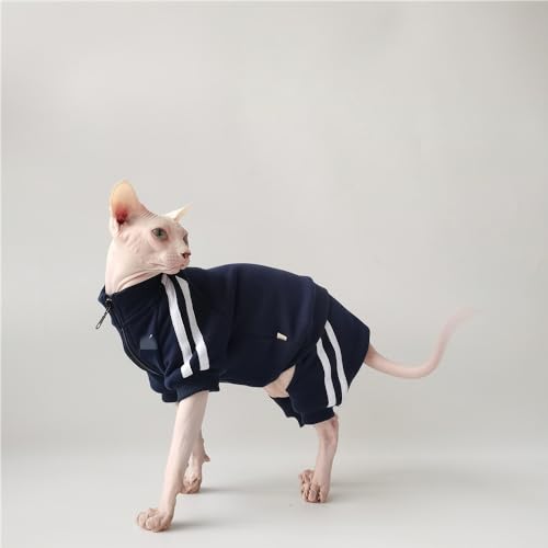 HONGSUO Sphynx-Katzenkleidung Devon/Haarlose Katze Herbst Und Winter Plus Samt 4-Legg-Kleidung Weiche Und Bequeme Reißverschlussjacke Blau,Dunkelblau (kurz),XXL von HONGSUO