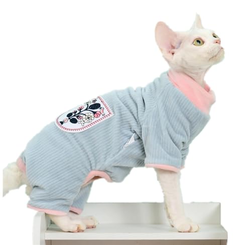 HONGSUO Sphynx-Katzenkleidung Devon/Haarlose Katze Herbst Und Winter Warmes Doppelseitiges Fleece-Sweatshirt 4-Legger,Blau,XS HONGSUO Sphynx-Katzenkleidung Devon/Haarlose Katze Herbst Und Winter Warmes Doppelseitiges Fleece-Sweatshirt 4-Legger,Blau,XS von HONGSUO