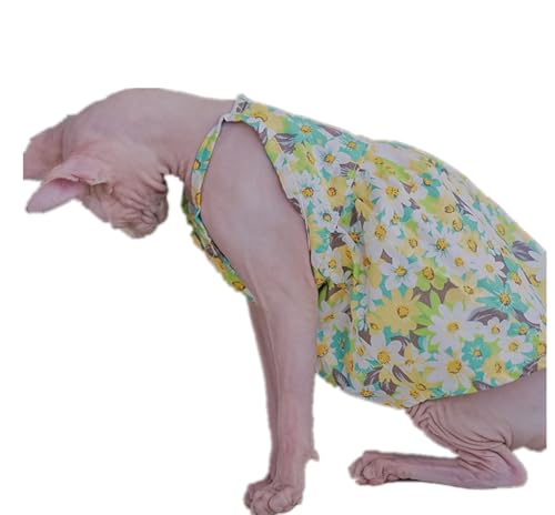 HONGSUO Sphynx-Katzenkleidung Devon/Haarlose Katze Sommer-Hosenträgerrock Aus Reiner Baumwolle Mit Blumenmuster,Weste,L HONGSUO Sphynx-Katzenkleidung Devon/Haarlose Katze Sommer-Hosenträgerrock Aus Reiner Baumwolle Mit Blumenmuster,Weste,L von HONGSUO