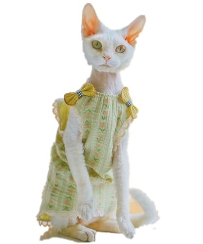 HONGSUO Sphynx-Katzenkleidung Devon/Haarlose Katze Sommerkleid Mit Dünner Schleife Und T-Shirt-Prinzessin,Grün,M HONGSUO Sphynx-Katzenkleidung Devon/Haarlose Katze Sommerkleid Mit Dünner Schleife Und T-Shirt-Prinzessin,Grün,M von HONGSUO