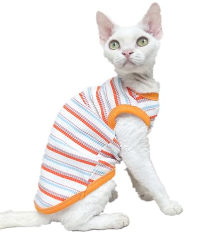 HONGSUO Sphynx-Katzenkleidung Devon/Haarlose Katze Sommerweste Aus Reiner Baumwolle, Gestreiftes T-Shirt Mit Elastischem Boden,T-Shirt,L HONGSUO Sphynx-Katzenkleidung Devon/Haarlose Katze Sommerweste Aus Reiner Baumwolle, Gestreiftes T-Shirt Mit Elastischem Boden,T-Shirt,L von HONGSUO